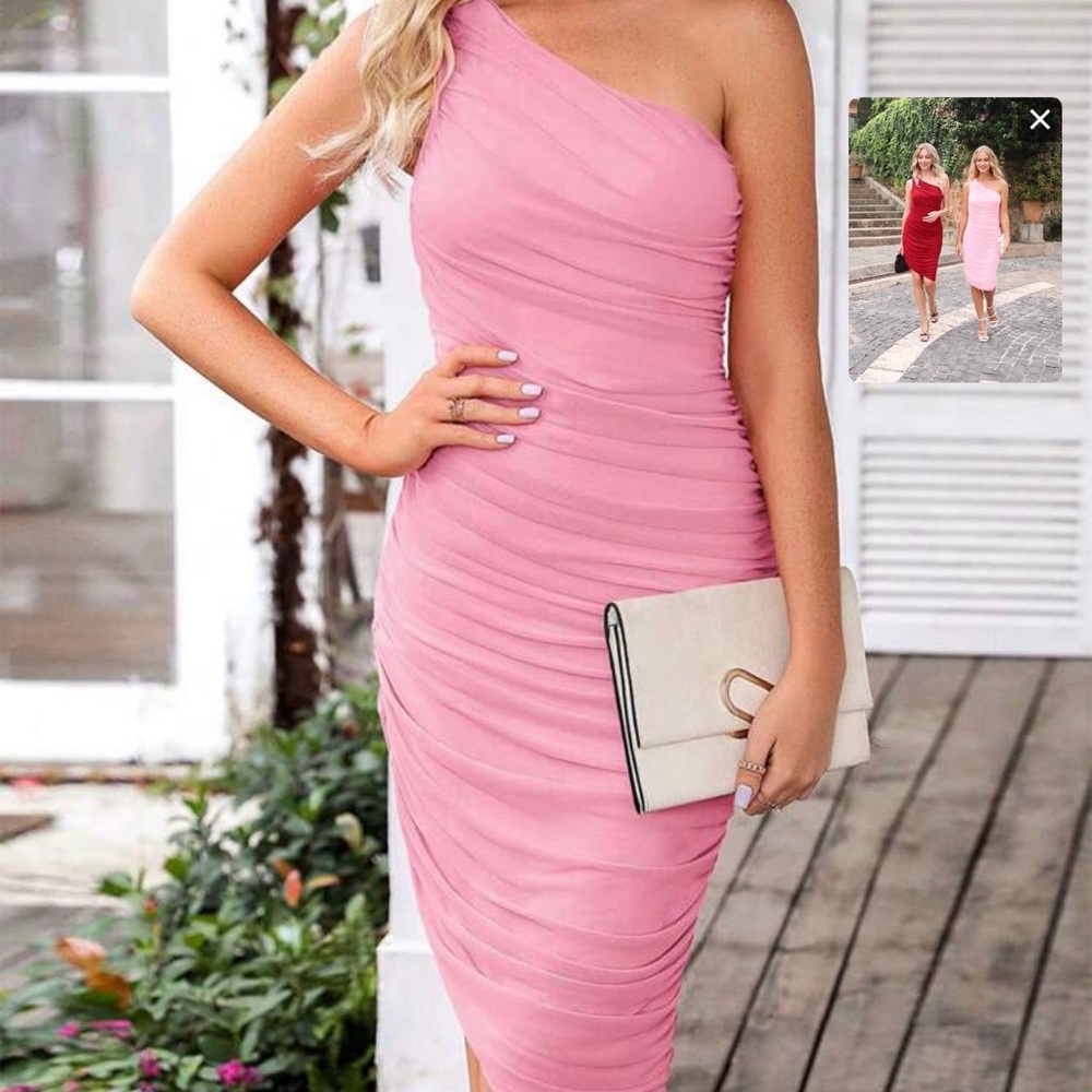Elegant Pink One-Shoulder Dress
